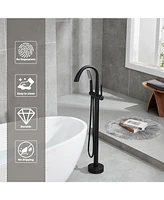 Flynama Single Handle Floor Mount Bathtub Faucet Free Standing Filler Tub with Handheld Shower