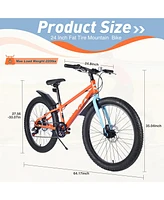 Streamdale Furniture 24 Inch Bicycles, Fat Tire Mountain Bike for Boys and Girls Age 10 + Years, Dual-Disc Brake,Shimano 7-Speed, Kids Beach and Snow