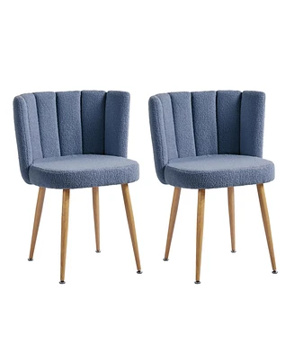 Streamdale Furniture Modern haze blue dining chair(set of 2 ) with iron tube wood color legs, shorthair cushions and comfortable backrest, suitable fo