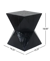14.25" Black Concrete Side Table with Rustic Hand-Carved Texture and Unique Symmetric Form – Weather-Resistant Accent for Patio, Garden, o