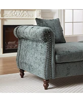81-inch Chenille Face-to-face Chaise Lounge with Two Pillows,Nailhead trim,Button Tufted Design and Rolled Arms for Lounge, Living room and Office