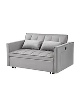 Sleeper Sofa Bed w/Usb Port, 3-in-1 adjustable sleeper with pull-out bed, 2 lumbar pillows and side pocket, soft velvet convertible sleeper sofa bed,