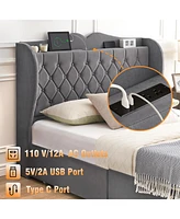 gaomon Queen Size Grey Velvet Bed Frame with 4 Convenient Storage Drawers
