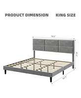 gaomon Bed Frame, King Bed Frame Upholstered Platform with Square Velvet Headboard
