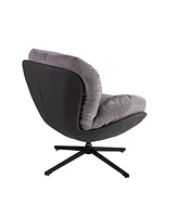 Streamdale Furniture 360° Swivel Accent Chair, Modern Chenille Lounge Chair with Faux Leather and Black Metal Base Frame