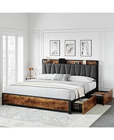 gaomon King Size Bed Frame with Storage Linen Upholstered Headboard
