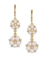 2028 Faux Cultivated Pearl Crystal Accent Double Flower Drop Earrings