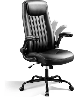 Galaxhero Computer Office Chair, High Back Ergonomic Desk Chair with Adjustable Flip-up Armrests, Lumbar Support and Thick Headrest, Executive Suede F