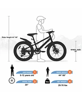 20 Inch Kids Bicycles, Fat Tire Mountain Bike for Boys and Girls Age 5 + Years, Dual-Disc Brake, Shimano 7-Speed
