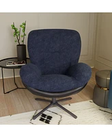 360° Swivel Accent Chair, Modern Chenille Lounge Chair with Faux Leather and Black Metal Base Frame, Comfortable Reading Chair for Small Spaces
