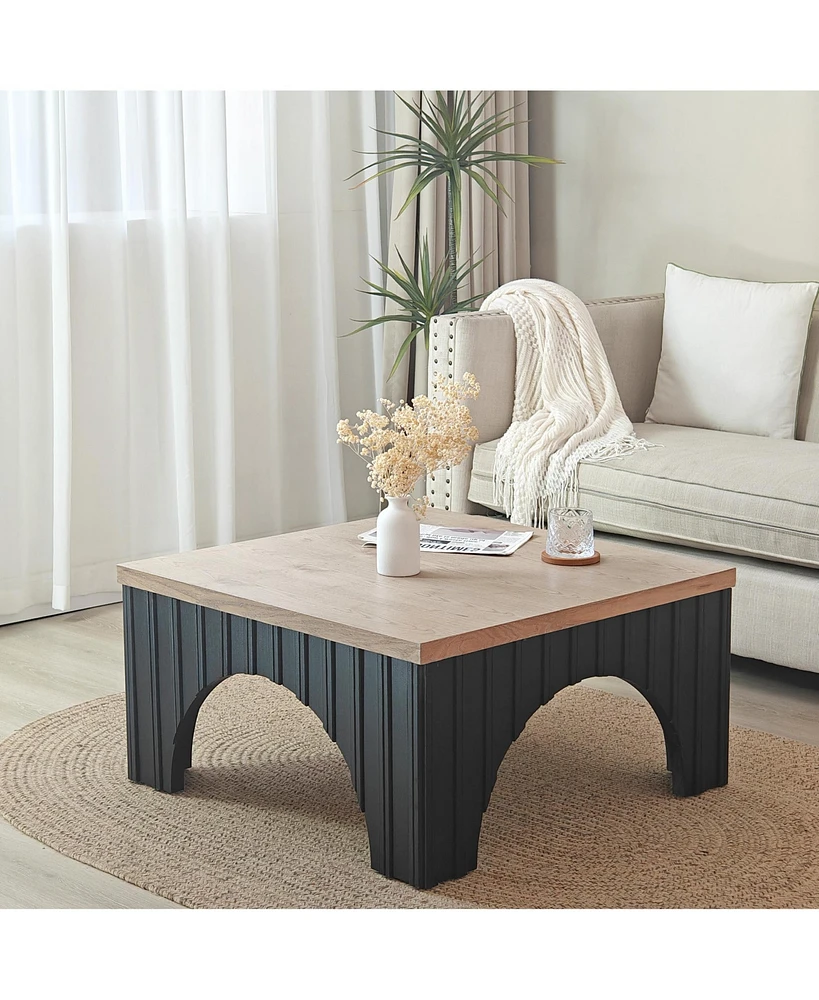 Streamdale Furniture Modern Rustic Wooden Coffee Table with Black Base – Solid Wood Top and Arch Design Legs, Perfect for Living Room, Office,