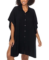 Raisins Curve Trendy Plus Vacay Button-Front Cover-Up Shirt