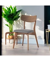 Mid-Century Walnut Finished Frame Upholstered Dining Chairs (Set of 2) (Dark Grey)
