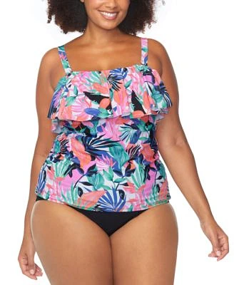 Raisins Curve Trendy Plus Size Sella Ruffled Tankini Top Costa Ruched Bikini Bottoms