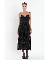 endless rose Women's Velvet Lace Midi Dress