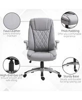 Vinsetto High Back 360 Swivel Ergonomic Home Office Chair with Flip Up Arms, Faux Leather Computer Desk Rocking Chair, Grey