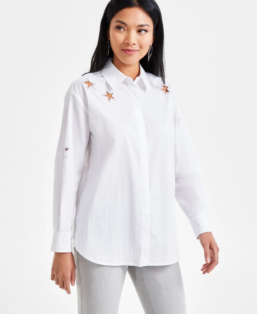 I.n.c. International Concepts Women's Embellished Star-Cutout Shirt, Exclusively at Macy's