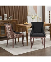 Streamdale Furniture Ultra Side Dining Chair, Thickened fabric chairs with neutrally toned solid wood legs, Bronze nail head, Set of 2,Leopard Print