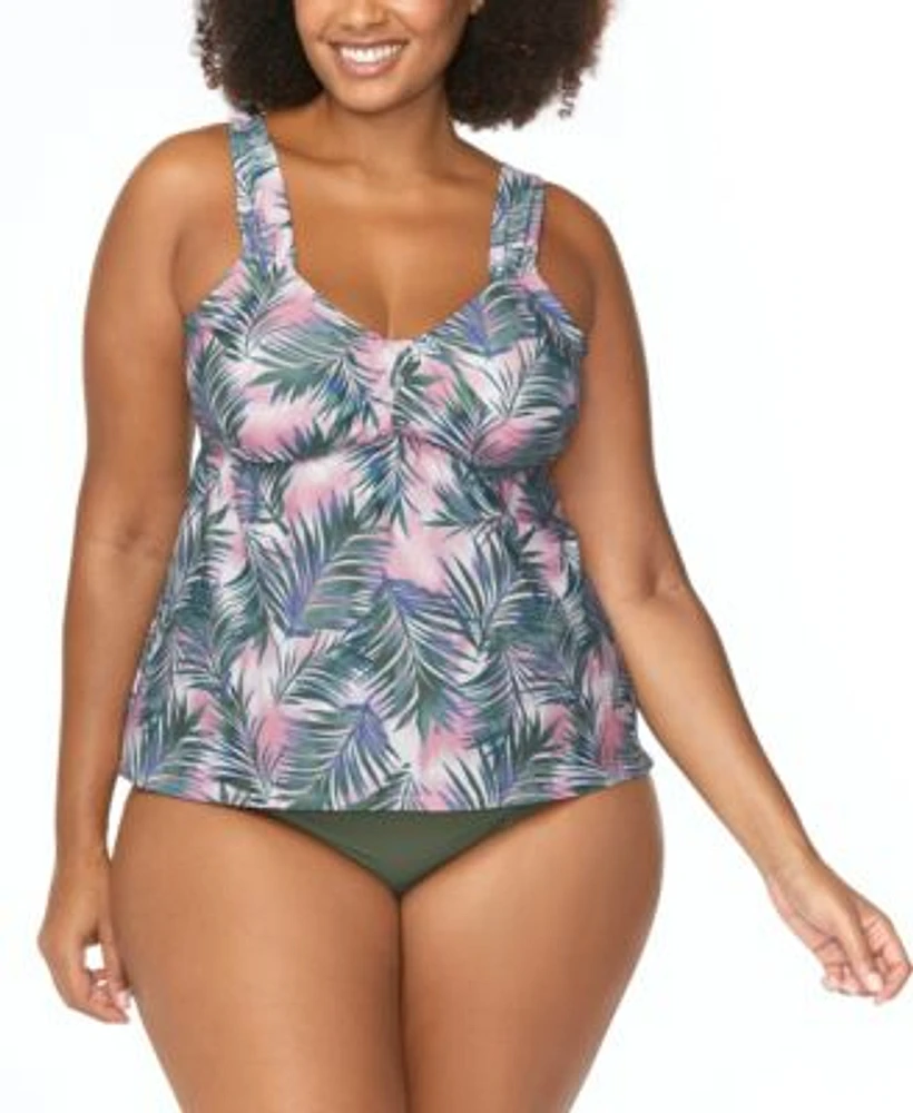 Raisins Curve Trendy Plus Size Rimini Printed Tankini Top Costa Ruched Bikini Bottoms