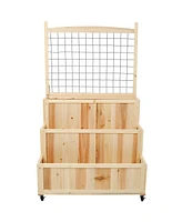3-Tiers Raised Garden Bed with Trellis, 53" H Vertical Planter Box with Wheels & Back Storage Area, for Flowers, Vegetables, Herbs, Natural