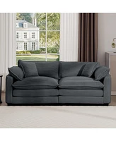 Streamdale Furniture Modern Fabric Living Room Sofa with 4 Pillows Upholstered Large Deep Seating Loveseat, Grey Corduroy