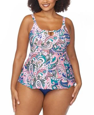 Raisins Curve Trendy Plus Size Shoreline Keyhole Tankini Top Costa Ruched Bikini Bottoms