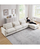 Streamdale Furniture Large L Shape Sectional Corduroy Sofa,Deep Seat Couch with Storage Footstool and 4 Waist Pillows,Beige