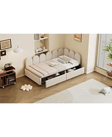Streamdale Furniture Twin size Upholstered Daybed with 2 Drawers, Velvet Sofabed with Soft Fabric Headboard, No Box-spring Needed, Beige