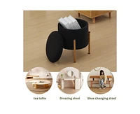 Modern Round Storage Ottoman, Ottoman Foot Stools With Metal Base, Ottoman Footstool with Removable Lid Storage Ottoman for Living Room, Bedroom