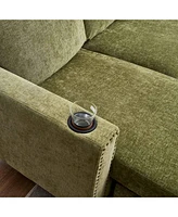 Modern Design Chenille 3 Seater L-Shape Sectional Sofa with Storage Chaise for Apartment, Studio, Office,Living Room,L shape-Green