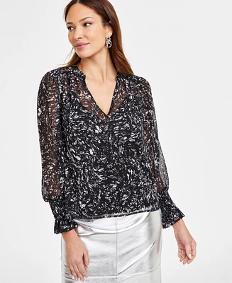 I.n.c. International Concepts Women's Printed Long-Sleeve Femme Sheer Blouse, Exclusively at Macy's