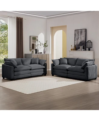 Streamdale Furniture Modern Fabric Living Room Sofa Two Piece Set, Two 2-Seater Sofas with 8 Cushion Upholstery Large Deep Seat Recliner, Grey Corduro