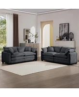 Streamdale Furniture Modern Fabric Living Room Sofa Two Piece Set, Two 2-Seater Sofas with 8 Cushion Upholstery Large Deep Seat Recliner, Grey Corduro