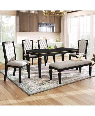 Streamdale Furniture 6-Piece Kitchen Dining Table Set, 60" Rectangular Table and 4 High-Back Tufted Chairs & 1 Bench for Dining Room and Kitchen (Blac