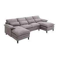 U Shaped Modular Sectional Sofa Couch, corner sofa with 4pcs waist pillows, Chaise Lounge, terrycloth fabric sofa,Upholstered 4 Seater Couch for Livin