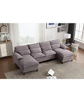U Shaped Modular Sectional Sofa Couch, corner sofa with 4pcs waist pillows, Chaise Lounge, terrycloth fabric sofa,Upholstered 4 Seater Couch for Livin