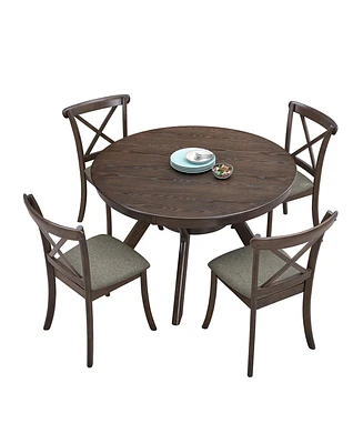 Streamdale Furniture Wooden Dining Table Set, Mid Century Modern Round Rubber Wood Kitchen Table and Cross Back Upholstered Dining Chairs for Dining R