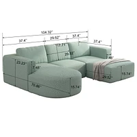 104.3270.86 Modular Sectional Sofa Sleeper Couch, Sectional Sofa with Chaise and Ottoman, Convertible U Shaped Modular Sofa Set. Compressed spon, Ligh