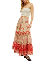 Free People Women's Super Thrills Printed Tiered Cotton Maxi Skirt