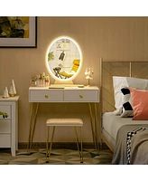 gaomon Table with Mirror Lamp,Dressing Table,Dressing Table with Upholstered Stool and Table