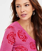 I.n.c. International Concepts Women's One-Shoulder Rose Jacquard Sweater, Exclusively at Macy's