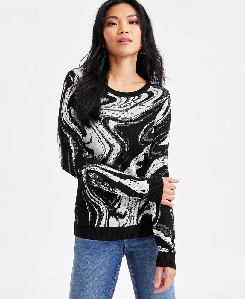 I.n.c. International Concepts Women's Marble Jacquard Sweater, Exclusively at Macy's