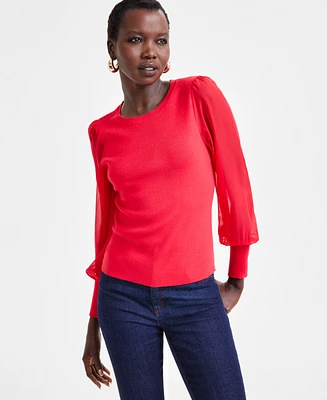 I.n.c. International Concepts Women's Sheer-Sleeve Sweater, Exclusively at Macy's