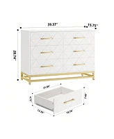 gaomon Dresser For Bedroom With 6 Drawer Double Dressers, Modern Wooden Chest, Beside Table Closet, Nursery, Living Room
