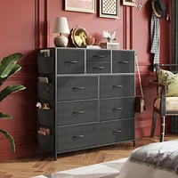 Wlive Dresser for Bedroom with 10 Drawers Fabric Dresser Chest of Drawers with Side Pockets and Hooks Sturdy Metal Frame Drawers Organizer Unit for Ro