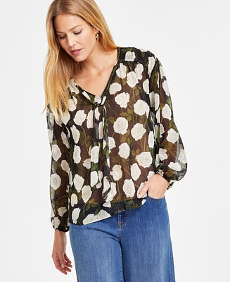 I.n.c. International Concepts Women's Printed Tie-Neck Top, Exclusively at Macy's