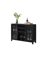 Kings Brand Furniture Neiman Buffet Sideboard Wood Wine Rack Cabinet Table with 2 Shelf to Hold 8 Bottles (Black)
