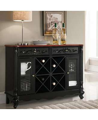 Kings Brand Furniture Guilford Buffet Server Wine Cabinet Console Table (Black