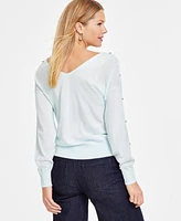 I.n.c. International Concepts Women's Double V-Neck Rhinestone-Sleeve Top, Exclusively at Macy's