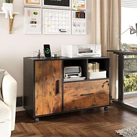 Devaise File Cabinet with Charging Station, 1 Drawer Rolling File Cabinet, Locking Filing Cabinet for Home Office, Printer Stand with Storage